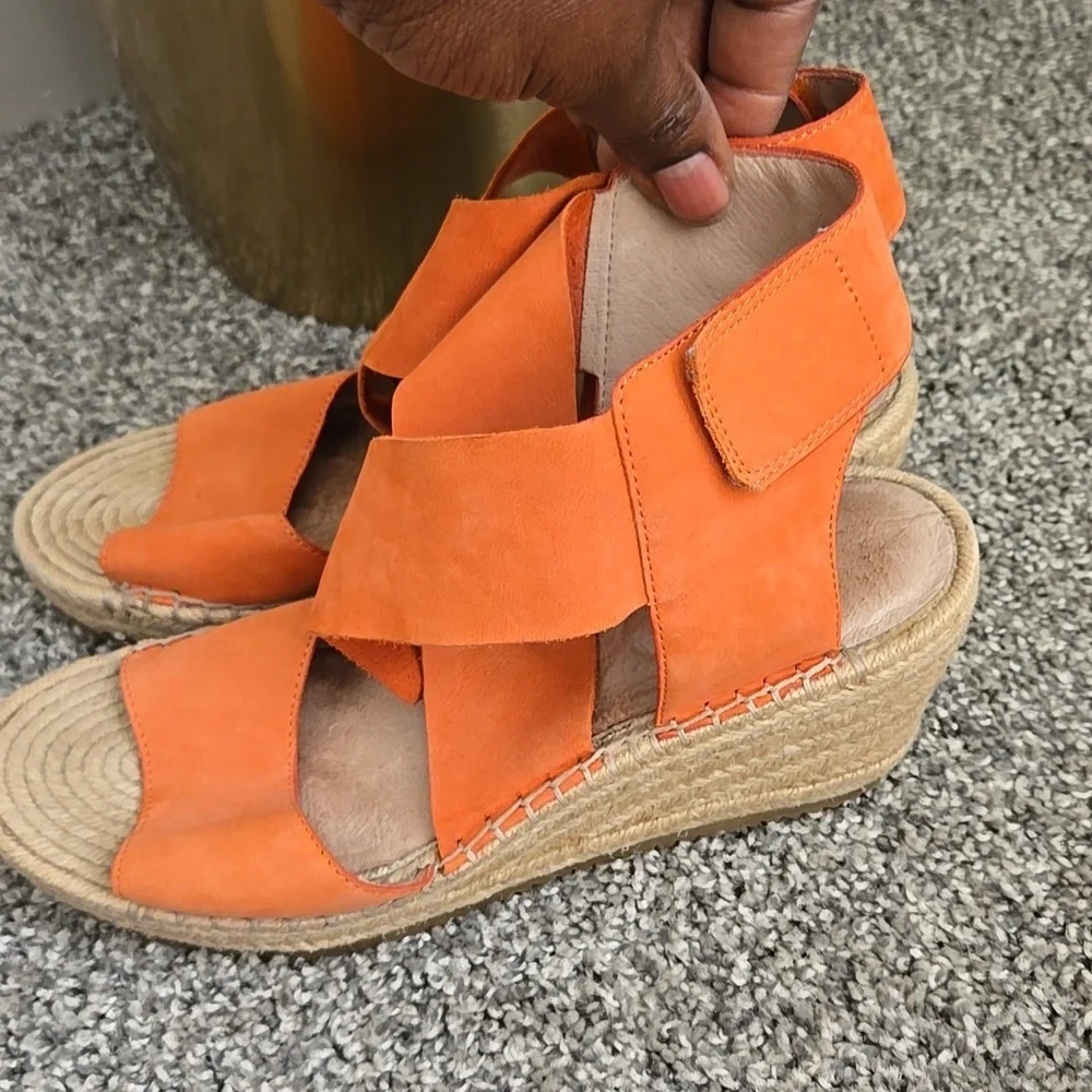 Eileen Fisher Orange Willow Tumbled Leather Wedge Espadrille Summer Shoes